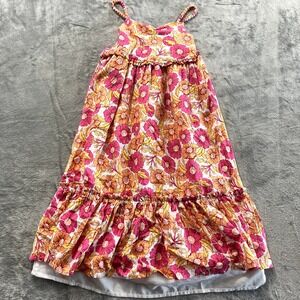 Vintage 60s 70s Hippie Flower Dress Tank Babydoll Ruffle Sundress Pink Orange 10
